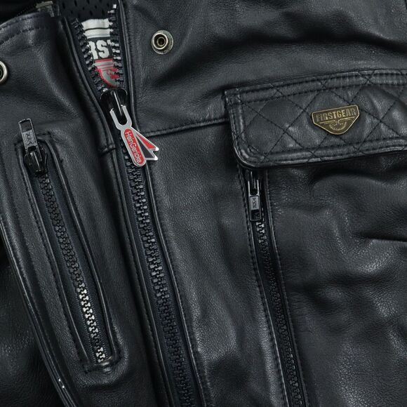 First Gear Women's Cafe Racer Black Leather Motorcycle Jacket Full Zip M Medium - Picture 4 of 10